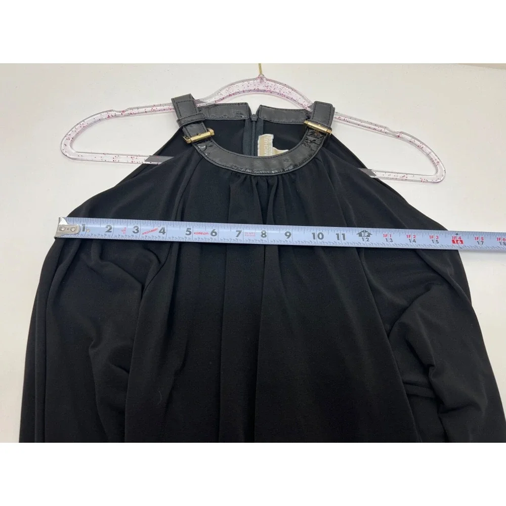 Michael Kors Blk Cold Shoulder Blouse Top Shirt‎ with Buckle Collar Accent Sz XS